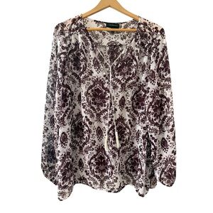 Lane Bryant Purple and White Relaxed Tie Front Blouse